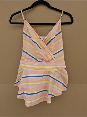 A New Day Striped Surplice Peplum Cami Top Adjustable Straps Plus Size XL Pastel